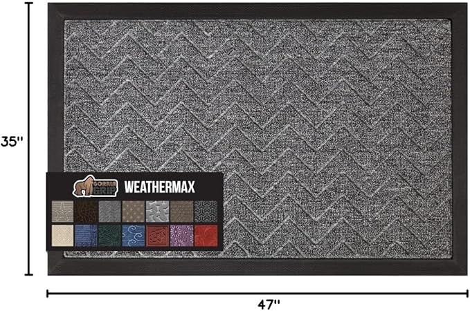 GORILLA GRIP All-Season WeatherMax Doormat, 47x35, Durable Natural Rubber, Stain and Fade Resistant, Low Profile, Indoor Outdoor Door Mats, Easy Clean Patio Entrance Mat, Steel Chevron-Ruum Studio Home