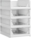 4 Pack Stackable Plastic Storage Basket Closet Organizer Bin Foldable Clothes Organizer Storage Drawer Shelf Container for Living Room Bathroom Kitchen Office (4S)-Ruum Studio Home