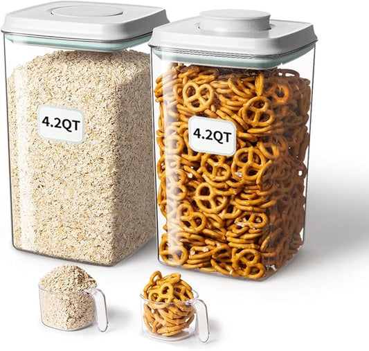Ankou Airtight Food Storage Container with Pop Lid & 130ml Scoop, 4L/4.2qt *2 BPA-Free Cereal, Rice, Flour, Pasta & Snack Container, Stackable & Durable,Kitchen Pantry Organizer-Ruum Studio Home