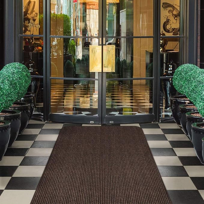 House, Home and More Indoor Outdoor Double-Ribbed Carpet Runner with Skid-Resistant Rubber Backing - Bittersweet Brown - 4 Feet x 15 Feet-Ruum Studio Home