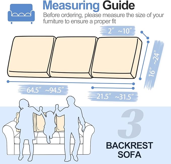 Large Backrest Cushion Covers Super Stretch Backrest Covers for 3 Cushion Couch Sofa, Couch Back Cushion Covers Featuring with Chenille Yarn (Softer Version, 3PC, Beige)-Ruum Studio Home