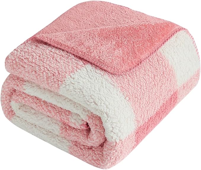 LURKA Checkered Sherpa Fleece Twin-Size Bed Blanket - Extra Thick and Warm Winter Soft Fuzzy Plush Blanket for Couches, Beds & Pets, Powder Pink, 60x80 Inches-Ruum Studio Home