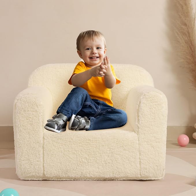 Kids Snuggly-Soft Sherpa Chair, Cuddly Toddler Foam Chair for Boys and Girls, Cream-Ruum Studio Home