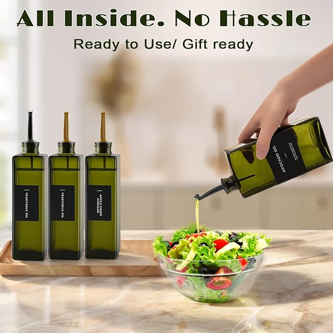 Olive Oil Dispenser Bottle for Kitchen - UV-Protected Oil Bottles 16.9oz, Oil and Vinegar Dispenser Set, Drip-Free Pourer, Elegant Kitchen Essential- 16.9oz, Set of 4-Ruum Studio Home