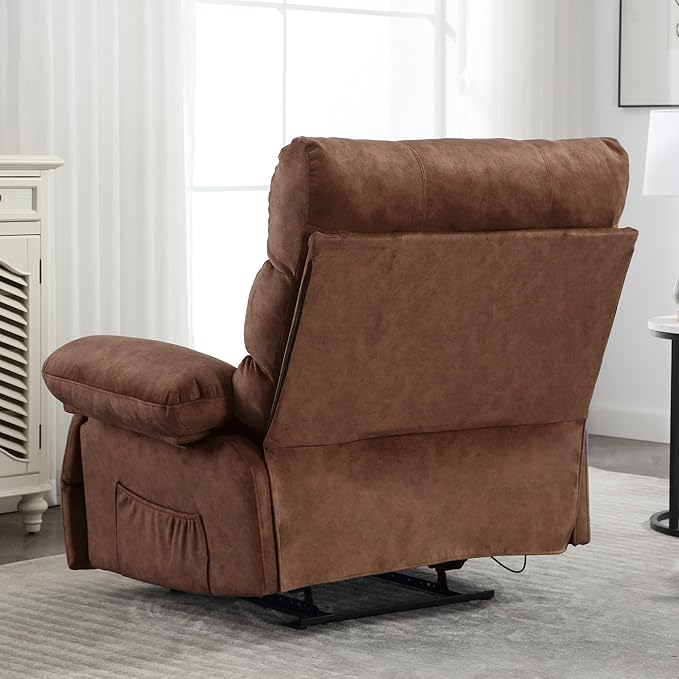 Oversized Power Recliner Chair 350lb with Hidable Cup Holders, Extra Wide Large Big Electric Recliner Chair with Lumbar Support Pillow Nursery Chair Living Room (Manual, BROWN-6002-1)-Ruum Studio Home