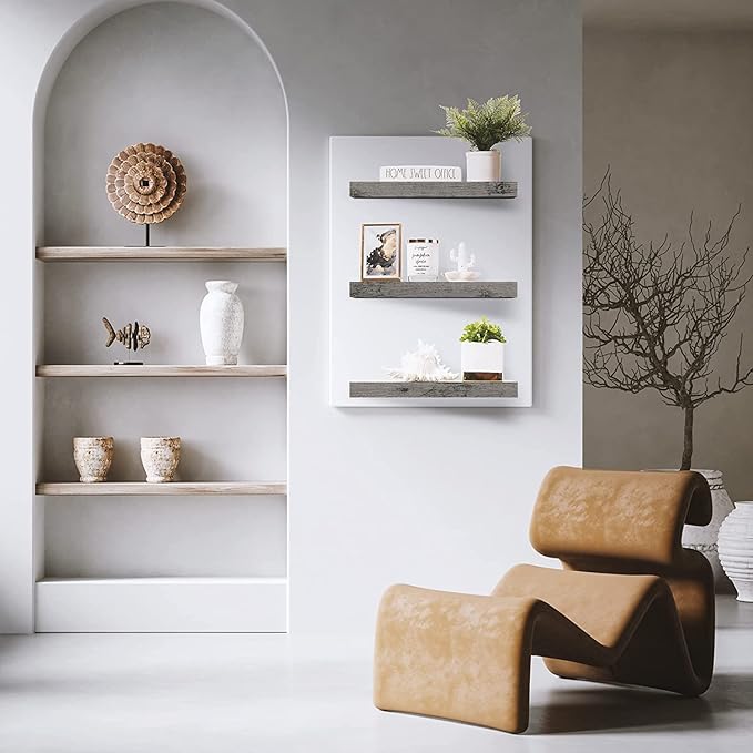 Sorbus Floating Shelves for Wall, Bathroom Shelves Wall Mounted for Kitchen, Bedroom, Bathroom Storage Over Toilet, Hanging Book Shelf for Wall Home Decor Living Room (Gray, 3 Pack)-Ruum Studio Home