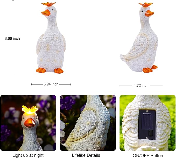 Goodeco Porch Goose Statue with Butterfly - Outdoor Garden Goose Decor for Yard, Unique Gifts for Mom & Garden Lovers (Off White)-Ruum Studio Home