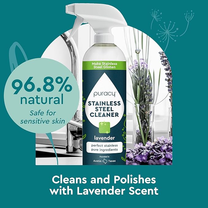 Puracy Stainless Steel Cleaner, Natural Stainless Steel Sink Cleaner, Stainless Steel Cleaner for Appliances, Sink Cleaner and Polish Kitchen Cleaner, Stainless Steel Refrigerator Spray (Lavender)-Ruum Studio Home