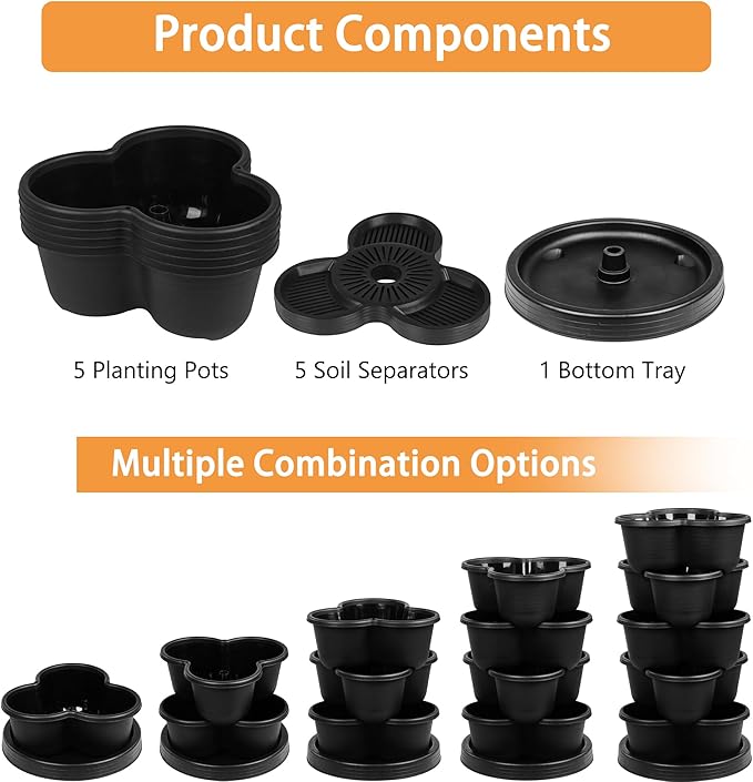 VECELO 5 Tier Vertical Garden Planter, Self Watering Stackable Planters with Wheels for Strawberries, Herbs, Flowers, Vegetables, Black-Ruum Studio Home