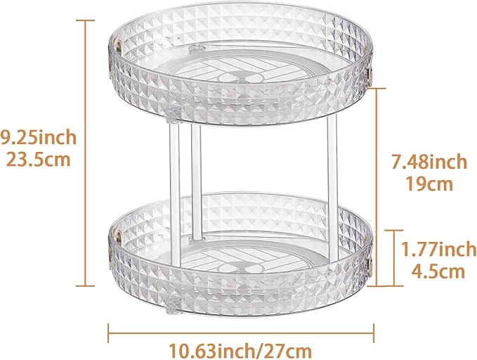 Wesoke 2 Tier Lazy Susan Turntable Cupboard Organiser, Large Rotating Kitchen Spice Rack Spinning Condiment Seasoning Organizer, Detachable Revolving Bathroom Makeup Tray Holder for Cabinet Fridge-Ruum Studio Home