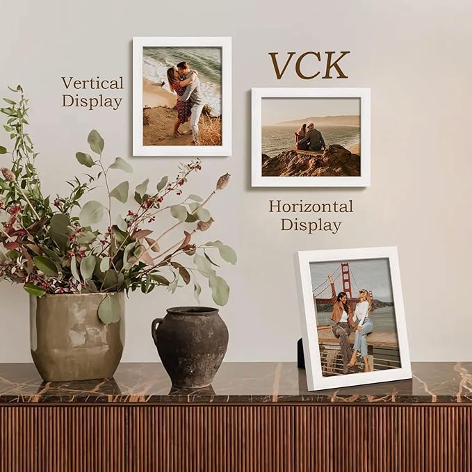 VCK 8x10 Picture Frames Set of 3, White Solid Wood Picture Frame, Textured Exclusive Wall Gallery Frame-Ruum Studio Home
