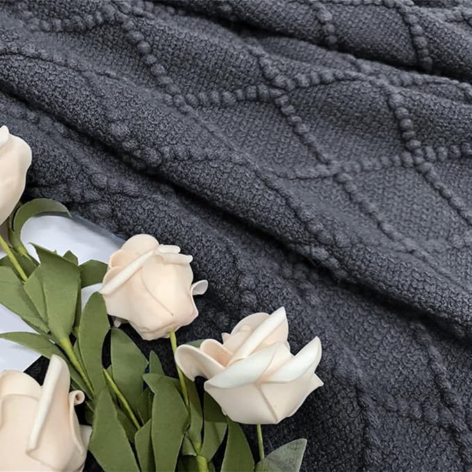 inhand Knit Graphite Grey Throw Blanket for Couch, Soft Living Room Home Decor Knitted Twin Size Blanket, Outdoor Lightweight Breathable Summer Blanket, Farmhouse Warm Woven Decorative, 60"x80"-Ruum Studio Home