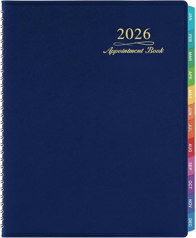 2026 Appointment Book/Planner - Weekly Appointment Book 2026, January - December 2026, 8.26"x 11.4", Daily/Hourly Planner with Tabs, 15 Minutes, Wirebound - Blue-Ruum Studio Home