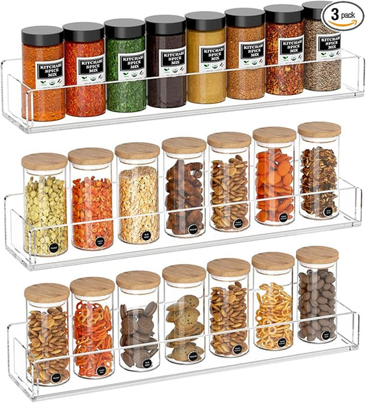 NIUBEE Wall Mounted Spice Rack Organizer,3 Pack Clear Acrylic Spice Shelf Storage Holder,Hanging Seasoning Rack Organizer for Wall Kitchen Pantry Cabinet Door-Ruum Studio Home
