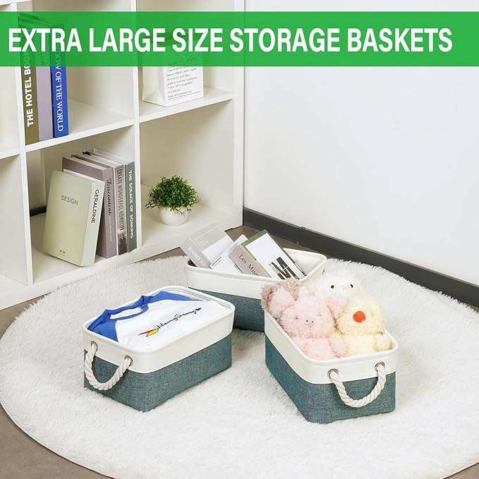 Bidtakay Small Storage Baskets for Shelves 3 Pack Fabric Storage Bins for Organizing Linen Collapsible Organizer for Closet-Deep Green-Ruum Studio Home