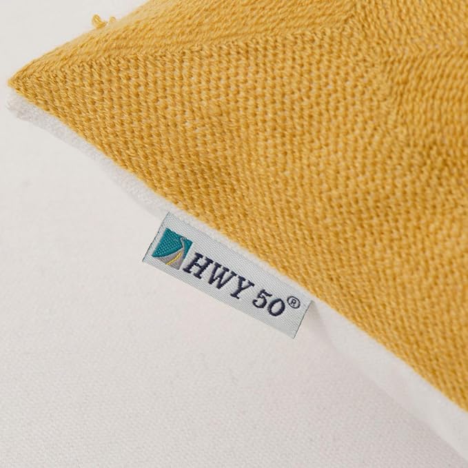 HWY 50 Mustard Yellow Decorative Throw Pillow Covers 18x18 Inch (1 Piece), Embroidered Cotton Modern Farmhouse Cushion Cover Pillow Case for Sofa Couch Living Room Bed, Sunflower-Ruum Studio Home