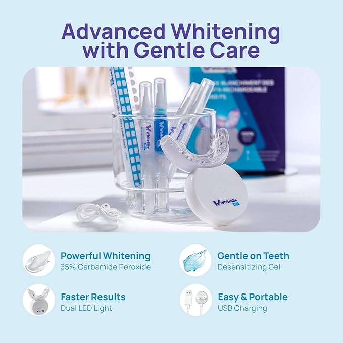 Whitebite Pro Teeth Whitening Kit for Sensitive Teeth – LED Light + 35% Carbamide Peroxide Gel + Remineralizing Gel | Dental-Grade Results at Home-Ruum Studio Home