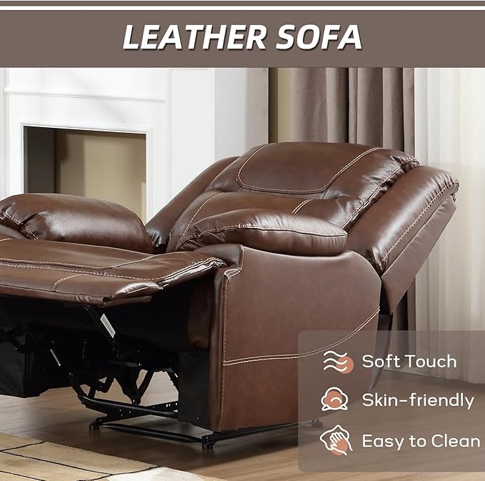 EBELLO Genuine Leather Manual Recliner Chair, Reclining Sofa Chair Couch for Living Room, Bedroom Furniture, Meeting Room, Brown-Ruum Studio Home