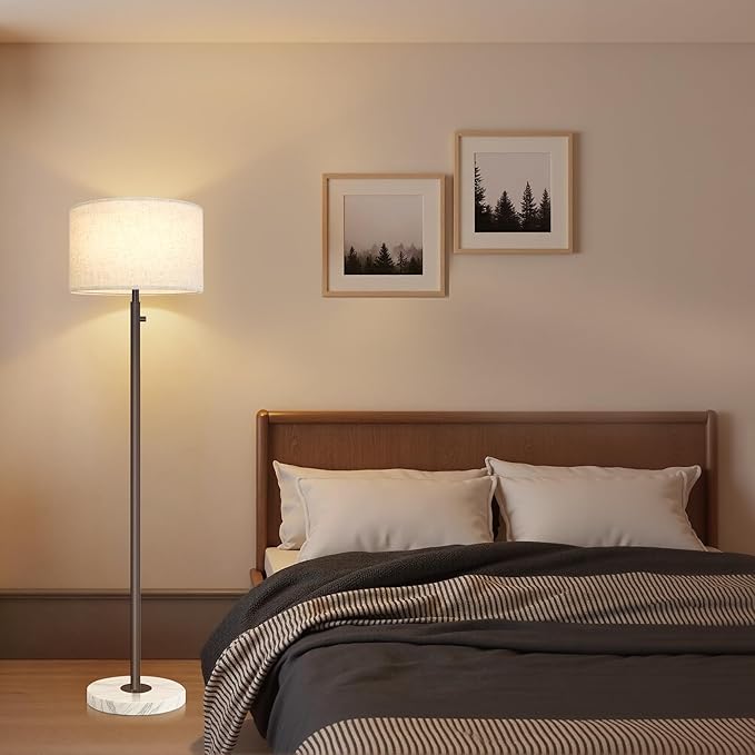 Floor Lamp for Living Room,Dimmable Gold Floor Lamp,Modern Standing Lamp with Marble Base,Tall Standing Lamp for Bedroom, Reading,Office & Kids' Room,LED Bulb Included(Brown)-Ruum Studio Home
