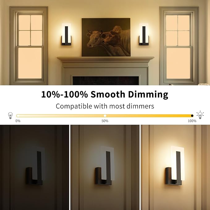 Joosenhouse Modern LED Wall Sconce Dimmable Wall Mounted Lamp Set of 2, Black 3000K Warm White Wall Lamp, Hardwired Bathroom Vanity Light, Indoor Wall Lights for Hallway, Bedroom, Study, Living Room.-Ruum Studio Home