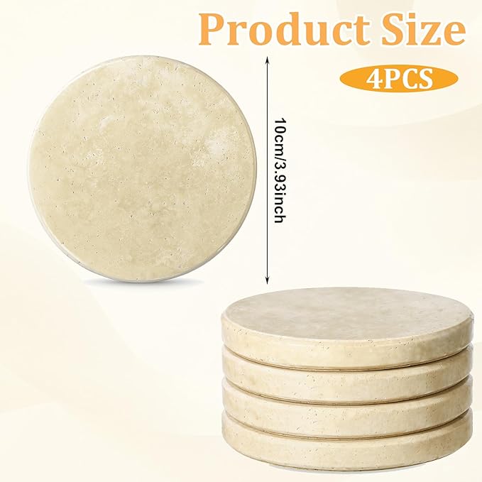 Beige Natural Travertine Marble Coasters Set of 4, Round 4 Inch Diameter Drink Marble Coasters for Housewarming Gifts, Anniversaries, Office Decorations Protect Tables from Stains & Scratches-Ruum Studio Home