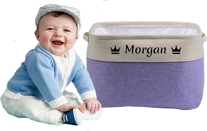 Personalized storage boxes for children Customize the name and icon, A foldable storage box bins for children's clothes, toys, books, etc Storage baskets suitable for both boys and girls (Purple)-Ruum Studio Home