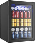 EUHOMY 100 Can Beverage Refrigerator cooler-Mini Fridge Glass Door for Beer Drinks Wines, Freestanding Beverage Fridge with Adjustable Shelves Blue LED for Home/Office/Dorm/Bar, 2.7 cu.ft-Ruum Studio Home