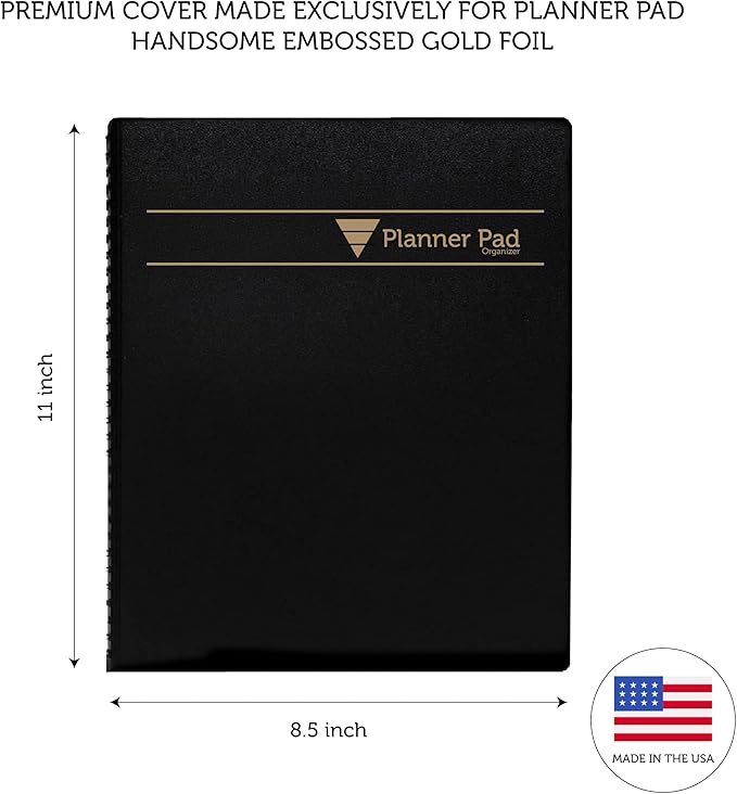 Planner Pad Spiral Bound 3-Tier Funnel Down 12 Month Organizer, July 2025 – June 2026 / Academic Year, Black Cover/Black Ink, 8 1/2" x 11"-Ruum Studio Home