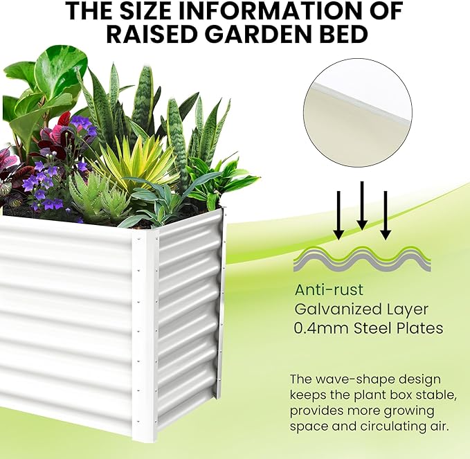 Galvanized Raised Garden Bed Outdoor, 2 Pcs 6x3x2FT Outdoor Large Planter Raised Beds Open Base with Safety Edge and Glove for Vegetables Flowers Ground Planter, White-Ruum Studio Home