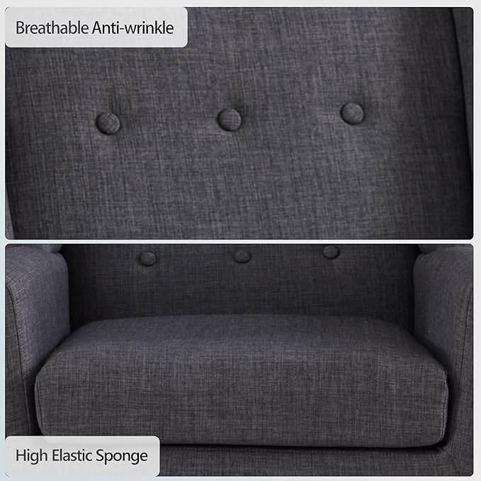 HUIMO Button-Tufted Accent Chairs Set of 2,Upholstered Reading Living Room Chair,Mid Century Modern Chair with Linen Fabric, Club Chair,Comfy Arm Chairs for Living Room,Bedroom,Grey-Ruum Studio Home