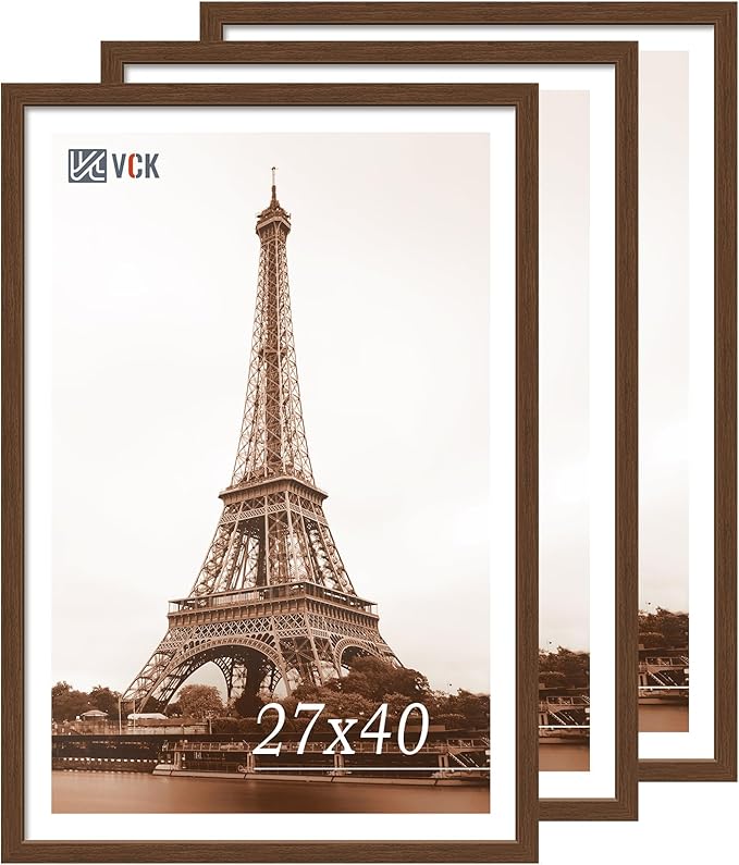 VCK 27x40 Brown Poster Frame 3 Pack, Wood Picture Frame with Exclusive Wood Grain, Wall Mounting Hanging-Ruum Studio Home