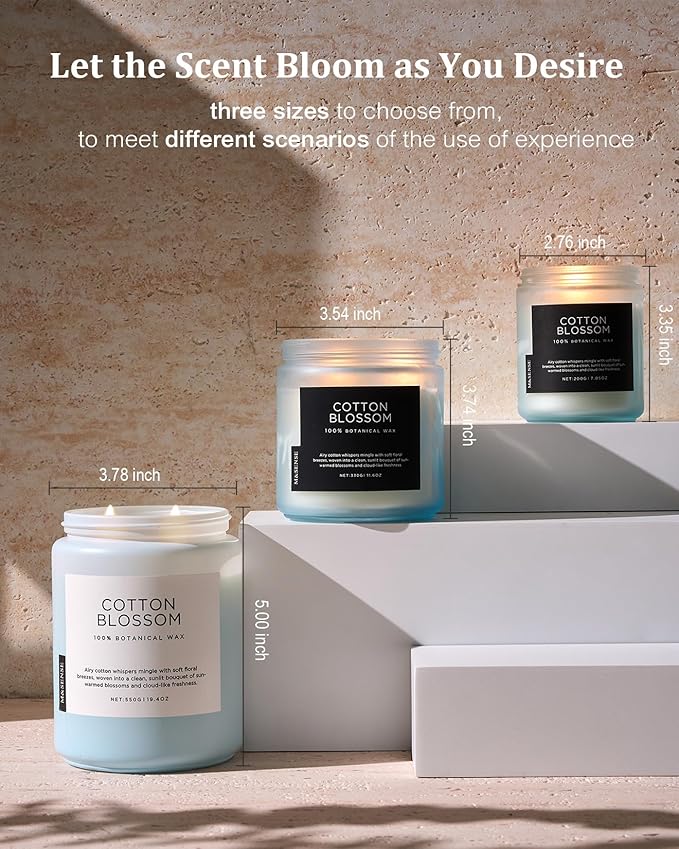 M&SENSE Clean Cotton Scented Candle - 19.4oz Natural Soy Wax Clean Cotton Blossom Scent Non Toxic Candle, 110-Hour Slow Burning 2-Wick Aromatherapy Home Fragrance Gifts for Home Decor-Ruum Studio Home