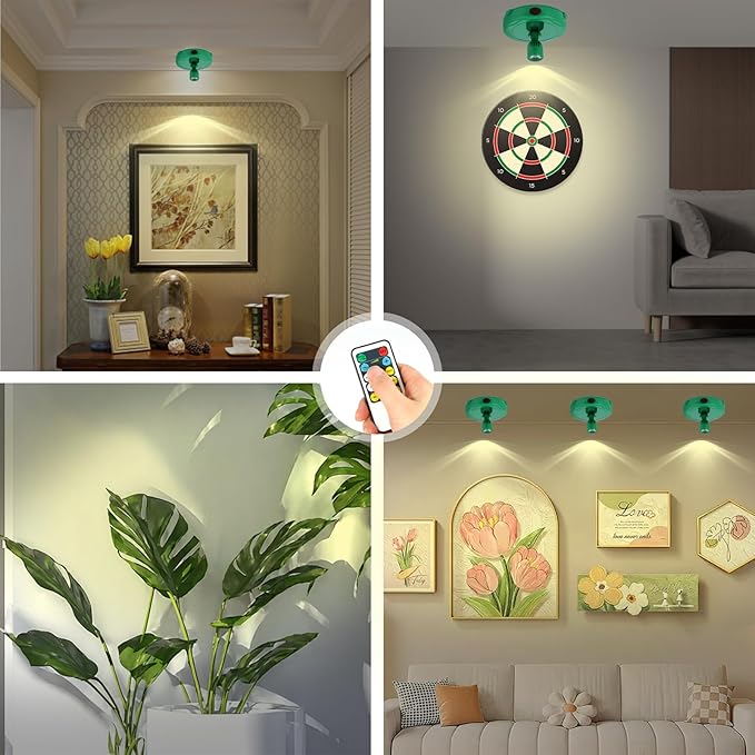 Battery Operated Spotlight, Cordless Plant Tree Spot Lights Indoor, LED Dimmable Accent Up Light, Stick on Display Lighting for Picture Dartboard Painting Artwork Sculpture-Ruum Studio Home