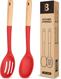 Silicone Cooking Spoons, Great for Scooping Sides and Serving Hearty Stews, BPA-Free Matte Silicone, Wooden Handle Serving Spoon for Nonstick Cooking Surfaces (Red)-Ruum Studio Home