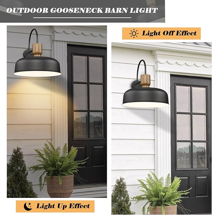 Outdoor Barn Light Gooseneck Barn Light, Farmhouse Exterior Wall Mount Light Vintage Wall Lighting Fixture Industrial Sconce Lantern for Porch, Entryway, Garage, Black, 2 Pack, Large-Ruum Studio Home