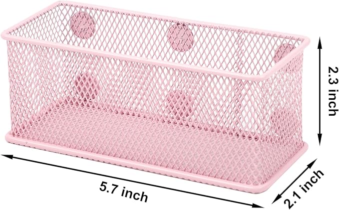 EASEPRES Magnetic Pencil Holder Set of 6 - Wire Mesh Storage Baskets Organizer with Strong Magnets - Perfect for Whiteboard, Refrigerator and Locker Accessories, Pink-Ruum Studio Home