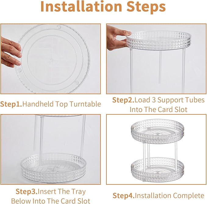 Wesoke 2 Tier Lazy Susan Turntable Cupboard Organiser, Large Rotating Kitchen Spice Rack Spinning Condiment Seasoning Organizer, Detachable Revolving Bathroom Makeup Tray Holder for Cabinet Fridge-Ruum Studio Home
