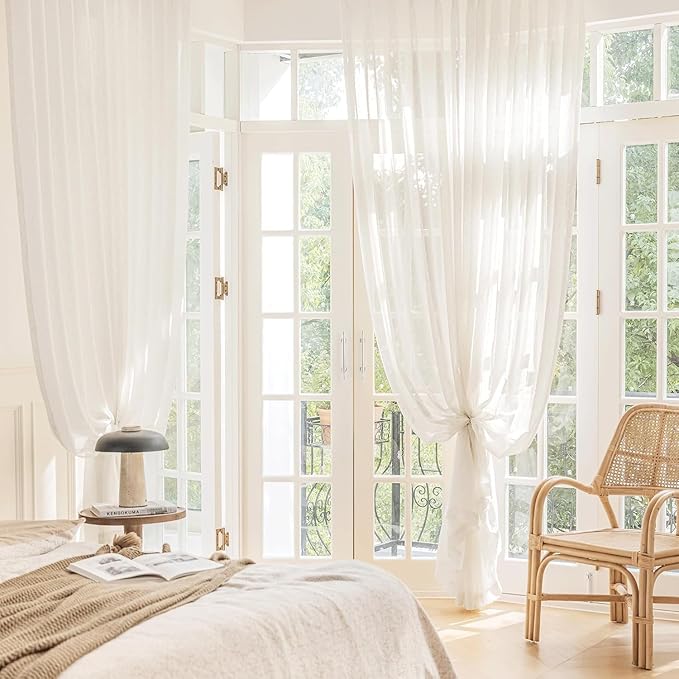 FMFUNCTEX Linen Sheer Curtains for Bedroom, Beige Curtains 84 inches Long for Living Room, Natural Flax Blend Window Draperies for Farmhouse Curtain, Rod Pocket 2 Panels-Ruum Studio Home