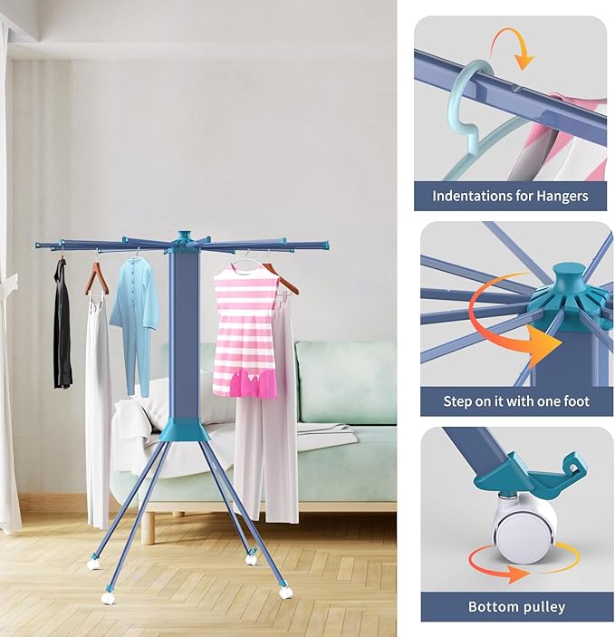 Clothes Drying Rack Foldable & Collapsible Drying Racks with 4-Leg Octopus Design, Large Capacity Space Saving Indoor Drying Rack for Bedroom,Balcony,Laundry for Indoor/Outdoor Use(Grey & Green)-Ruum Studio Home