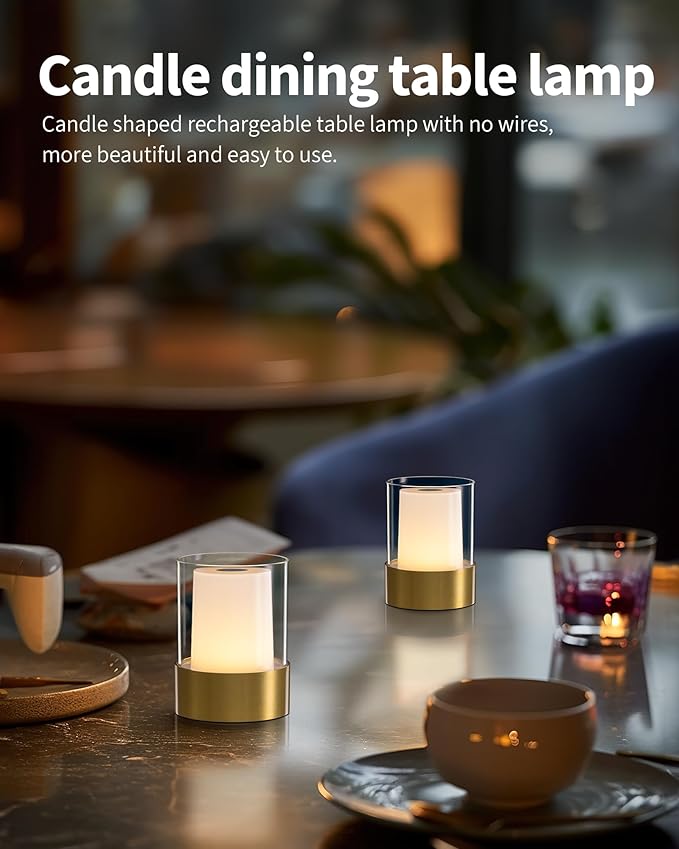 LED 4" Small LED Battery Operated Lamp Set of 2, Cordless Rechargeable Table Lamp, Mini Night Light, Waterproof Outdoor Desk Lamp for Bathroom Bar Dining Room Nursery Baby Coffee Shop (Bronze)-Ruum Studio Home