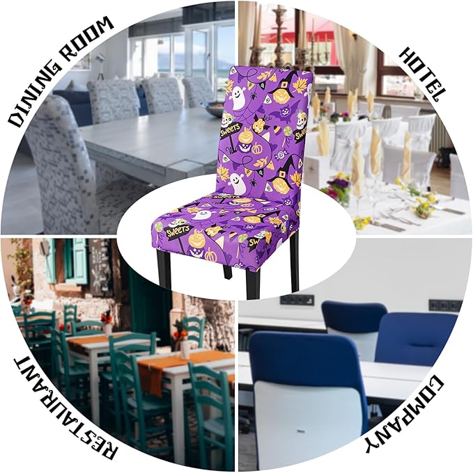 JQinHome Purple Halloween Chair Slipcover, Spider Web Chair Covers Set of 6, High Stretch Washable Chair Protector Cover for Dining Room, Kitchen,Home Party,Wedding Ceremony(Purple Candy,6PC)-Ruum Studio Home