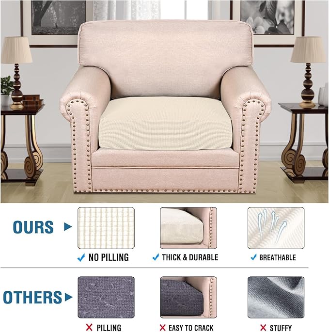 H.VERSAILTEX Super Stretch Individual Seat Cushion Covers Sofa Covers Couch Cushion Covers Slipcover Sets Thick Jacquard Textured Twill Fabric (1 Piece Chair Cushion Cover, Natural)-Ruum Studio Home