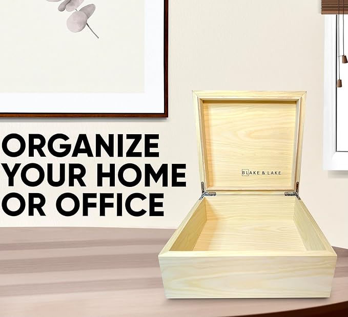 Blake & Lake Wooden Box with Hinged Lid - Solid Maple Wood Eco Box - Wood Storage Box with Lid - Wooden Keepsake Box - Decorative wooden boxes with lids (Maple)-Ruum Studio Home