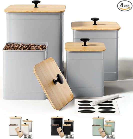 Kitchen Canisters for Countertop Set of 4 with Customizable Chalkboard Labels & Marker Pen - Big Iron Kitchen Canisters with Airtight Lids - Gray Canister Set - Flour and Sugar Containers Farmhouse-Ruum Studio Home