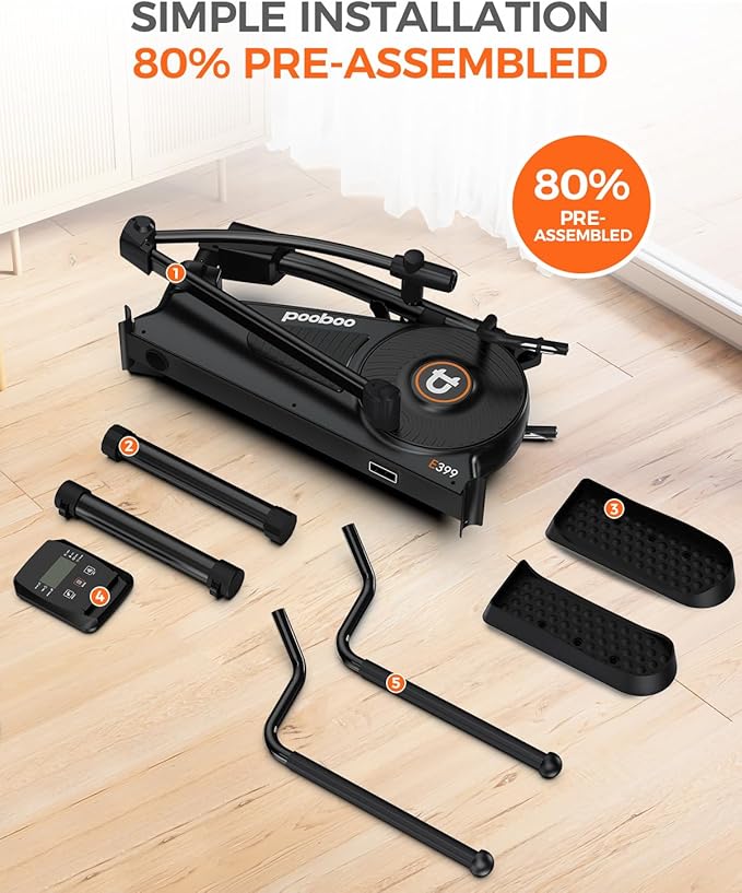 pooboo Elliptical Machine, Elliptical Exercise Machine with 16-Level Resistance&Hyper-Quiet Magnetic Driving System, Elliptical Machine for Home with LCD Monitor&15.5IN Stride, 350LBS Weight Capacity-Ruum Studio Home