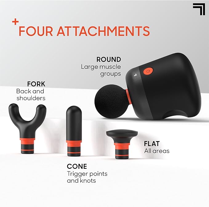 Sharper Image® Powerboost® Palm Portable Percussion Massager - 4 Attachments, 4 Speeds| Compact Full Body Back & Shoulder Mini Massage Gun| Deep Tissue Muscle Soreness Recovery| Wellness Gift-Ruum Studio Home