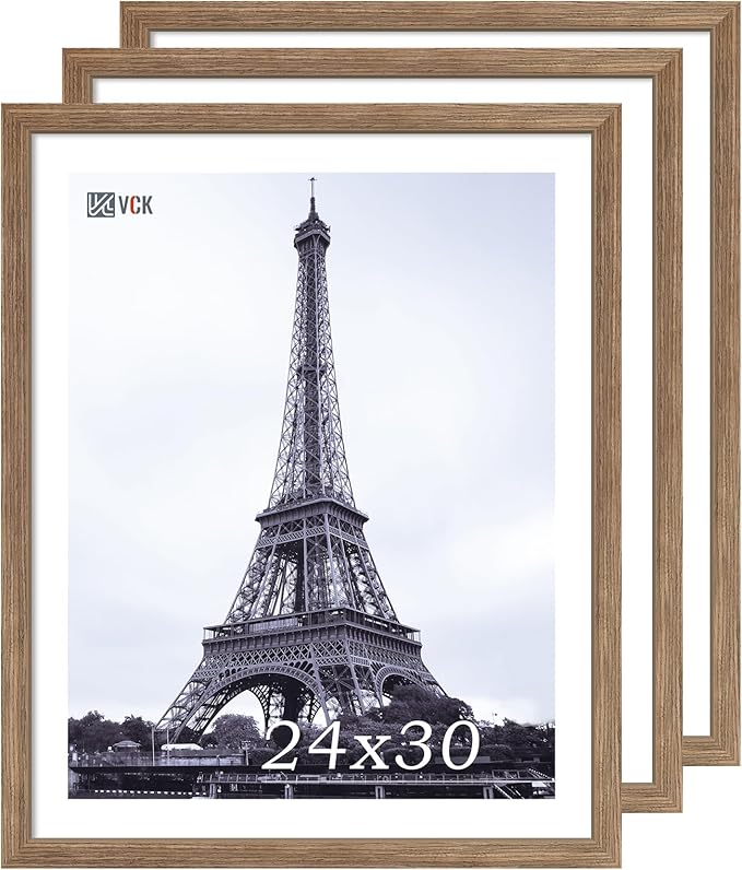 VCK 24x30 Poster Frame 3 Pack, Brown Walnut Wood Picture Frame, Exclusive Wood Grain, Wall Mounting Hanging-Ruum Studio Home