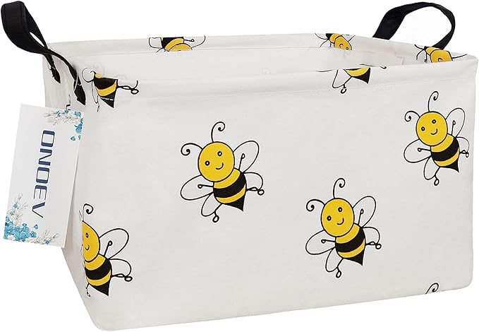 Rectangular Folding Laundry Basket, waterproof Canvas Basket,gift basket,Suitable for children's room,Office,Clothes,Toys Storage(Bee)-Ruum Studio Home