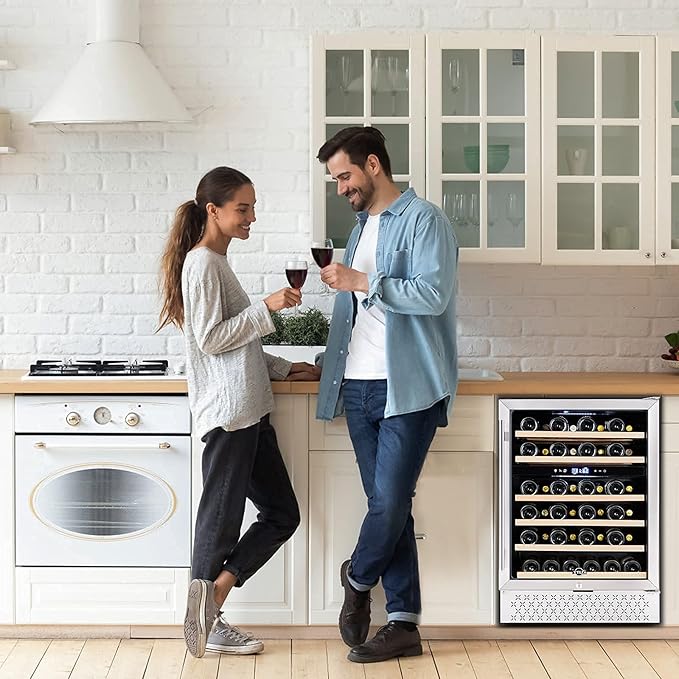 Tylza 24 Inch Dual Zone Wine Cooler Refrigerator, 46 Bottle Built-in or Freestanding, 24'' Wine Fridge with Stainless Steel & Professional Compressor and Temperature Memory Function-Ruum Studio Home