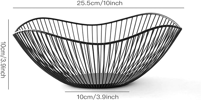 Metal Wire Fruit Basket, Black Fruit Bowl for Kitchen Counter, Fruit Holder Stand Storage Baskets for Countertop, Home Decor, Table Centerpieces, Vegetable Bowls for Fruits, Veggies, Snacks (Black)-Ruum Studio Home